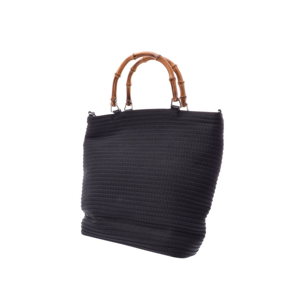 Gucci Handle Top Canvas 2way Black Bamboo Handbag